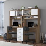 Rani HA130 Iki Kişilik Raflı 2 Kapaklı 4 Çekmeceli Çalışma Ofis Bilgisayar Masası Sepet Ceviz - Beyaz - 180 x 50 cm