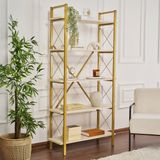 Rani Home Kitaplık Traverten Raflı Gold Metal Ayaklı 5 Raflı HC-5263