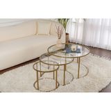 Rani Home Zigon Sehpa Üçlü Set Gold Metal Ayaklı Düz Cam AB-5388