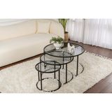 Rani Home Zigon Sehpa Üçlü Set Siyah Metal Ayaklı Füme Cam AB-5389