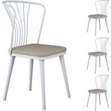 Rani JB104 Metal Sandalye 4'lü Mutfak Yemek Masası Sandalyesi Beyaz - Bej - Beyaz - Krem