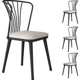 Rani JB104 Metal Sandalye 4'lü Mutfak Yemek Masası Sandalyesi Krem - Siyah - Krem