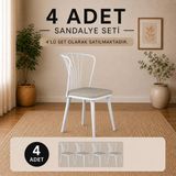 Rani JB104 Metal Sandalye 4'lü Set Beyaz - Bej Ergonomik Tasarım ile Şık Dekor - Beyaz - Krem