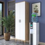 Rani JE102 Çok Amaçlı Dolap 2 Kapaklı 7 Raflı Banyo Kiler Mutfak Dolabı Sepet Ceviz - Beyaz - Beyaz - Ceviz