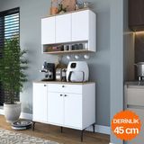 Rani JE272 Kahve Köşesi Çok Amaçlı Dolap 6 Kapaklı Raflı Çekmeceli Mutfak Dolabı Beyaz - Sepet Ceviz - Beyaz - Ceviz