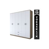 Rani Mobilya Rani Ba111 Geniş Gardırop Elbise Dolabı 6 Kapaklı 2 Çekmeceli 5 Raflı 3 Askılı Sepet Ceviz - Beyaz