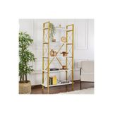 Rani Mobilya Rani Home Kitaplık Beyaz Raflı Gold Metal Ayaklı 5 Raflı HC-5266