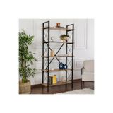 Rani Mobilya Rani Home Kitaplık Venezia Ceviz Raflı Siyah Metal Ayaklı 5 Raflı HC-5264