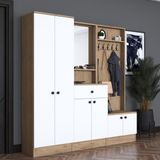 Rani P6 Modern Çekmeceli Aynalı Portmanto Ayakkabılık Vestiyer Sepet Ceviz - Beyaz M2