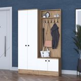 Rani P6 Modern Portmanto Ayakkabılık Vestiyer Sepet Ceviz - Beyaz M11