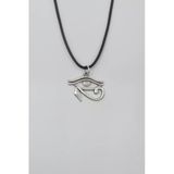 Ra'nın Gözü - Horus'un Gözü Siyah Deri İp Kolye - Antik Gümüş Kaplama - Kadın Erkek - 60 Cm