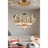 RANSOM İthal Seri 4 Toplu Taç Büyük Led Avize 3 Renk Kumandalı Gold Kasa Ledli Salon Avizesi