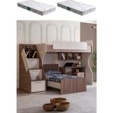 Ranza, Milano Çift Kişilik Çalışma Masalı Modern Ranza + 2 Adet Comfort Yatak - Ceviz - 100 x 100 cm