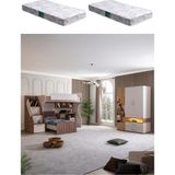 Ranza, Milano Genç Odası Takımı Çalışma Masalı Ranza 3 Kapaklı Dolap 2 Adet Comfort Yatak - Ceviz - 100 x 100 cm