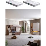 Ranza, Milano Genç Odası Takımı Dolaplı Ranza 3 Kapaklı Dolap 2 Adet Comfort Yatak - Ceviz - 100 x 100 cm