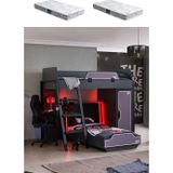 Ranzalı Oyuncu Odası, Gamer Ranza Ledli Karyola Masa Dolap 2 Adet Comfort Yatak