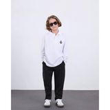 Rapapa Erkek Çocuk Beyaz Polo Yaka Sweatshirt Siyah Çizgili Pantolon Takım – Şık Rahat Günlük Kombin 5084S - 5 - 6 Yaş