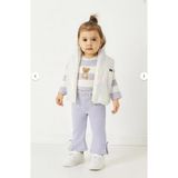 Rapapa Kız Bebek 3’lü Takım Yelekli Sweatshirt ve Fiyonklu Pantolon Takım 1069-Y - 9 Ay - Lila