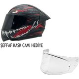 Rapıd 2 Kaıju Mat Siyah-Kırmızı-Beyaz Kask Şeffaf Kask Camı Hediyeli - 2XL