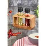 Rapt 3 Parça Ahşap Standlı Cam Baharatlık Baharat Takımı Tuzluk - Şeffaf - 105 ml