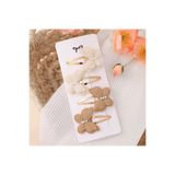 Rapunzel Accessories 4 lü Krem Kahve Kelebek Desenli Örgü Toka Seti - Örgü Orta Boy Çıtçıtlı Set