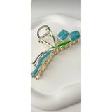 Rapunzel Accessories Kadınlar İçin Zarif Pembe Lale Çiçekli Model Kadın Metal Mandal Toka Gold İlkbahar Yaz Stil Topuz Saç aksesuarı kaymaz güçlü saç tutma