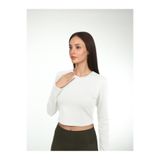 RARE SEASON Kadın, %95 Pamuklu Nefes Alan Kumaş, Bisiklet Yaka, Basic Crop, Uzun Kollu T-shirt, Beyaz