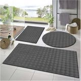 Raschel Carpet Balat Halı 3'lü Kaymaz Taban Bubble Peluş Banyo Paspası 50 x 50(YUVARLAK)-50 x 50 ve 50 x 70 - Koyu Gri
