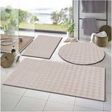 Raschel Carpet Balat Halı 3'lü Kaymaz Taban Bubble Peluş Banyo Paspası 50 x 50(YUVARLAK)-50 x 50 ve 50 x 70 - Vizon