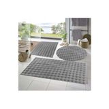 Raschel Carpet Balat Halı 3'lü Kaymaz Taban Bubble Peluş Banyo Paspası Açık Gri 50x50(YUVARLAK)-50x50 Ve 50x70