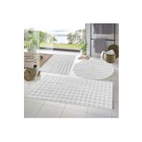 Raschel Carpet Balat Halı 3'lü Kaymaz Taban Bubble Peluş Banyo Paspası Beyaz 50x50(YUVARLAK)-50x50 Ve 50x70