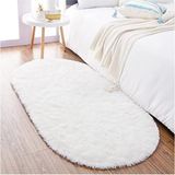 Raschel Carpet Beyaz Yıkanabilir Yumuşak Kaymaz Özel Taban Oval Peluş Halı Yolluk - 100 x 150 cm