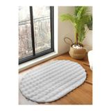 Raschel Carpet Beyaz Yumuşak Bubble Kaymaz Özel Taban Oval Peluş Halı Yolluk, 100 x 420