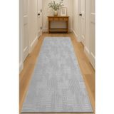 Raschel Carpet Bohem Açık Gri Emboss Premium Seri Kaymaz Taban Jel Taban Halı Yolluk Antre Hol