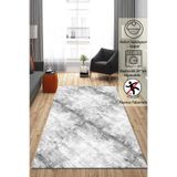 Raschel Carpet Çizgi Desenli Gri Kaymaz Taban Kalın Peluş Halı Yolluk, 80 x 90