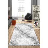 Raschel Carpet Çizgi Desenli Gri Kaymaz Taban Kalın Peluş Halı - Yolluk Yüksek Kalite