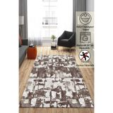 Raschel Carpet Geometrik Desenli Kahverengi Kaymaz Taban Kalın Yüksek Kalite Peluş Halı Yolluk, 200 x 210