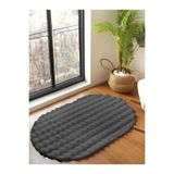 Raschel Carpet Koyu Gri Yumuşak Bubble Kaymaz Özel Taban Oval Peluş Halı Yolluk, 200 x 80