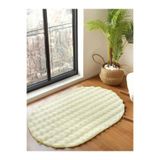 Raschel Carpet Krem Yumuşak Bubble Kaymaz Özel Taban Oval Peluş Halı Yolluk, 80 x 220