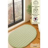 Raschel Carpet Krem Yumuşak Bubble Kaymaz Özel Taban Oval Peluş Halı Yolluk