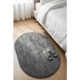 Raschel Carpet Premium Oval Yıkanabilir Leke Tutmaz Emboss Bohem Koyu Gri Özel Seri Kaymaz Taban Halı Yolluk