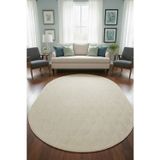 Raschel Carpet Premium Oval Yıkanabilir Leke Tutmaz Yaprak Emboss Krem Özel Seri Kaymaz Taban Halı Yolluk