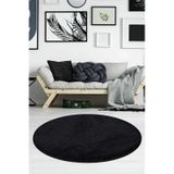 Raschel Carpet Siyah Lüks Raschel Taban Yıkanabilir Kaymaz Taban Yuvarlak Peluş Halı Yolluk Siyah