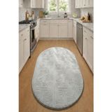 Raschel Carpet Yıkanabilir Oval Elips Leke Tutmaz Emboss Bohem Açık Gri Mutfak Halısı Özel Seri Kaymaz Taban Halı