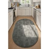 Raschel Carpet Yıkanabilir Oval Elips Leke Tutmaz Emboss Bohem Koyu Gri Mutfak Halısı Özel Seri Kaymaz Taban Halı