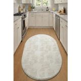 Raschel Carpet Yıkanabilir Oval Elips Leke Tutmaz Emboss Bohem Krem Mutfak Halısı Özel Seri Kaymaz Taban Halı