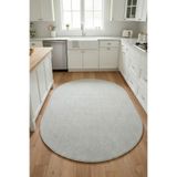 Raschel Carpet Yıkanabilir Oval Elips Leke Tutmaz Yaprak Emboss Açık Gri Mutfak Halısı Özel Seri Kaymaz Taban Halı