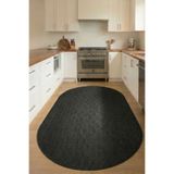Raschel Carpet Yıkanabilir Oval Elips Leke Tutmaz Yaprak Emboss Koyu Gri Mutfak Halısı Özel Seri Kaymaz Taban Halı