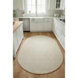 Raschel Carpet Yıkanabilir Oval Elips Leke Tutmaz Yaprak Emboss Krem Mutfak Halısı Özel Seri Kaymaz Taban Halı