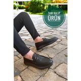 RASGO Siyah Deri ,loafer Ayakkabı - Metal Tokalı, Rahat ,ve Şık Tasarım, Klasik Erkek Ayakkabı